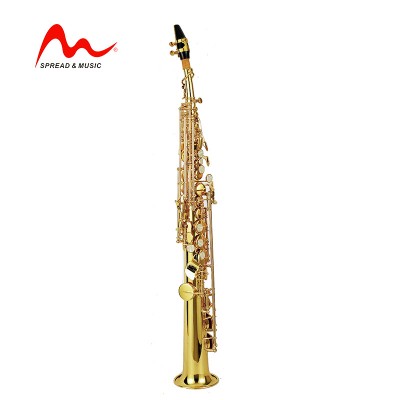 B-flat soprano saxophone brass gold lacquer wind instrument SS-1